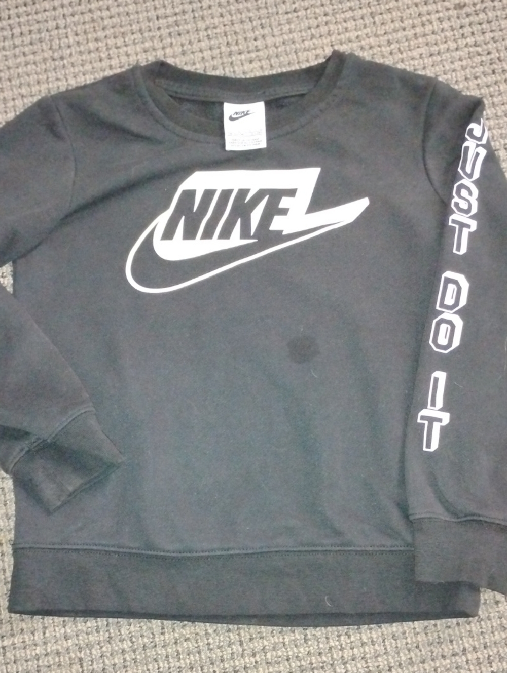 Nike Black Crewneck Sweatshirt with‎ White Logo and 'Just Do It' Sleeve